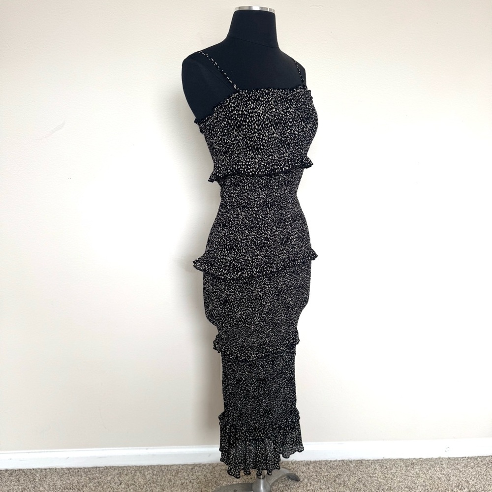 Mable Esme Black Tiered Ruffle Smocked Bodycon Midi Dress S - Picture 6 of 10